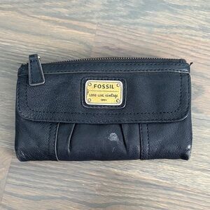 Fossil Black Leather Wallet with Gold Logo